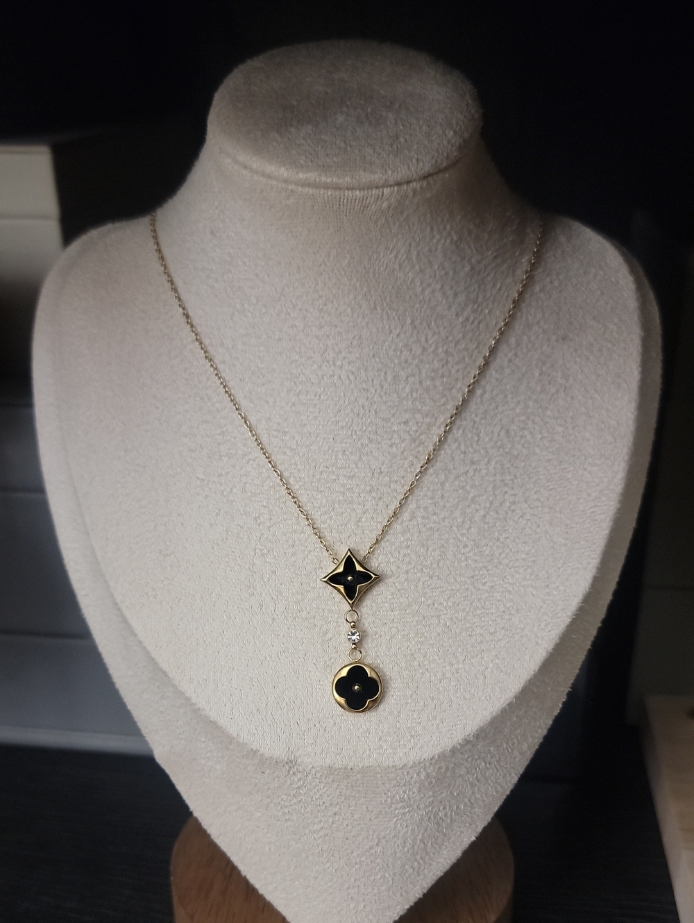 Black Gold-Plated Drop Pendant Necklace